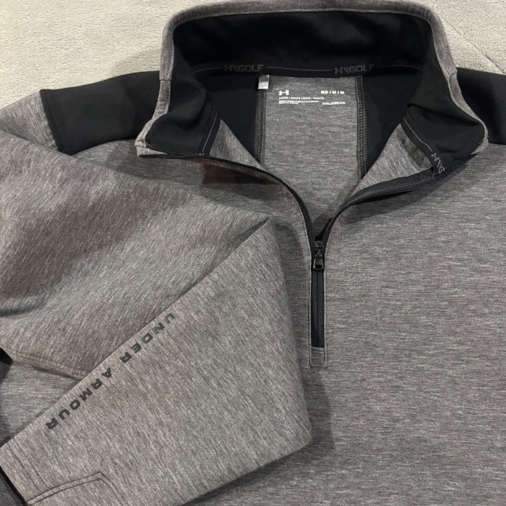 Under Armour ColdGear Golf Mens Medium Gray Black Quarter Zip Pullover Sweater